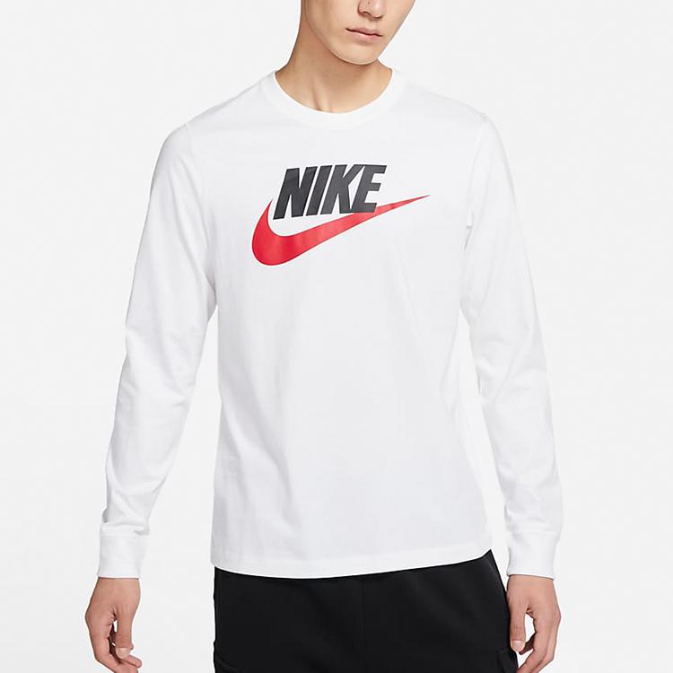 Nike Sportswear Futura Icon Logo Print Casual Crew Neck Long Sleeve T-Shirt Men Tops White CI6292-102