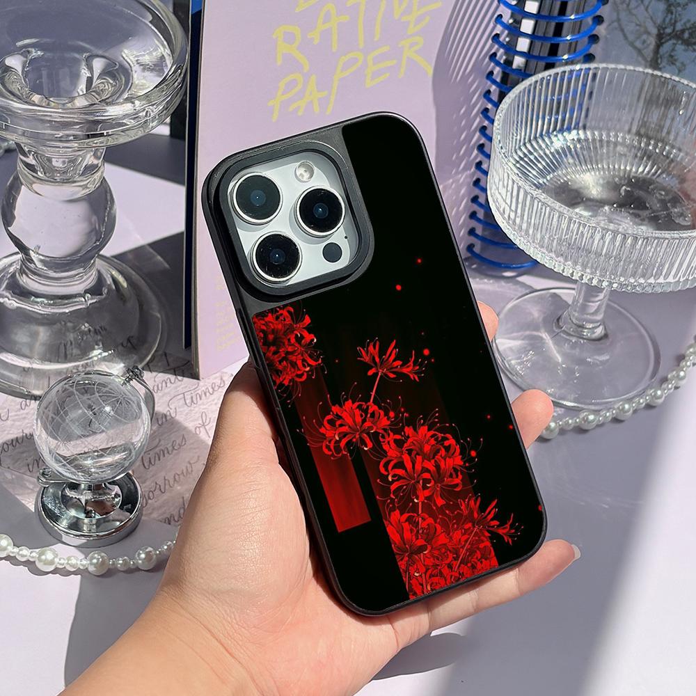Art Red Spider Lilys Japan Design Phone Case for iPhone 17 16 E 15 14 13 12 Pro Max Sheepskin Silver-edged Protective Case