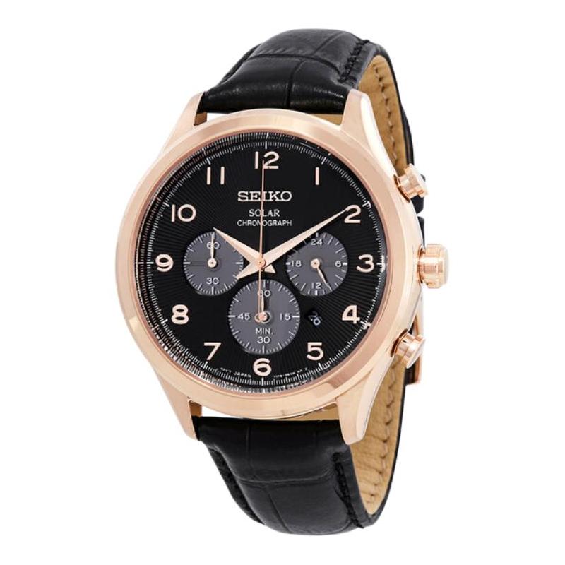 

SEIKO Waterproof 100 Meters Quartz Leather Strap 42mm Men s Watch Black Dial SSC566 чорний