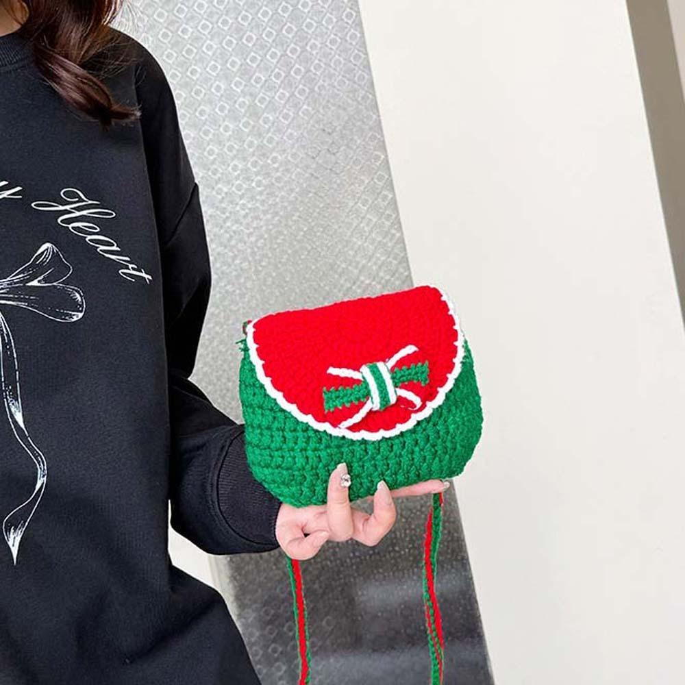 Santa Claus Christmas Crossbody Bag Bow Women's Knitted Bag Contrasting Colors Purse Storage