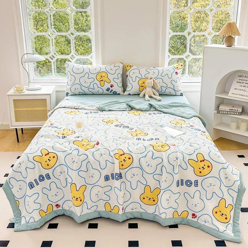 Cute Cartoon Printed Thin Blanket Summer Cooling Air Condition Quilt Single Double Bed Household Lightweight Comforter Bedspread