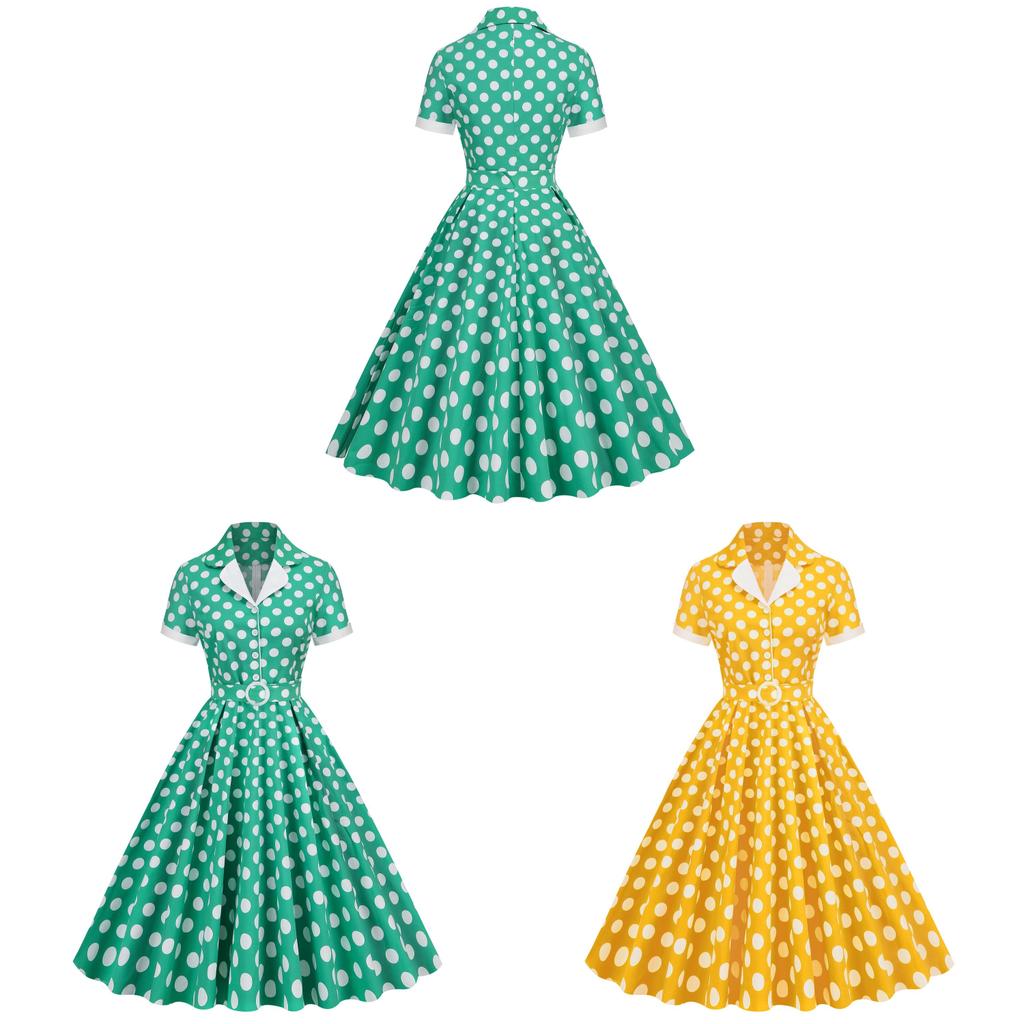 Picknickkleid im Stil der 50er Jahre mit Polkapunkten und hoher Taille für Retro-Veranstaltungen