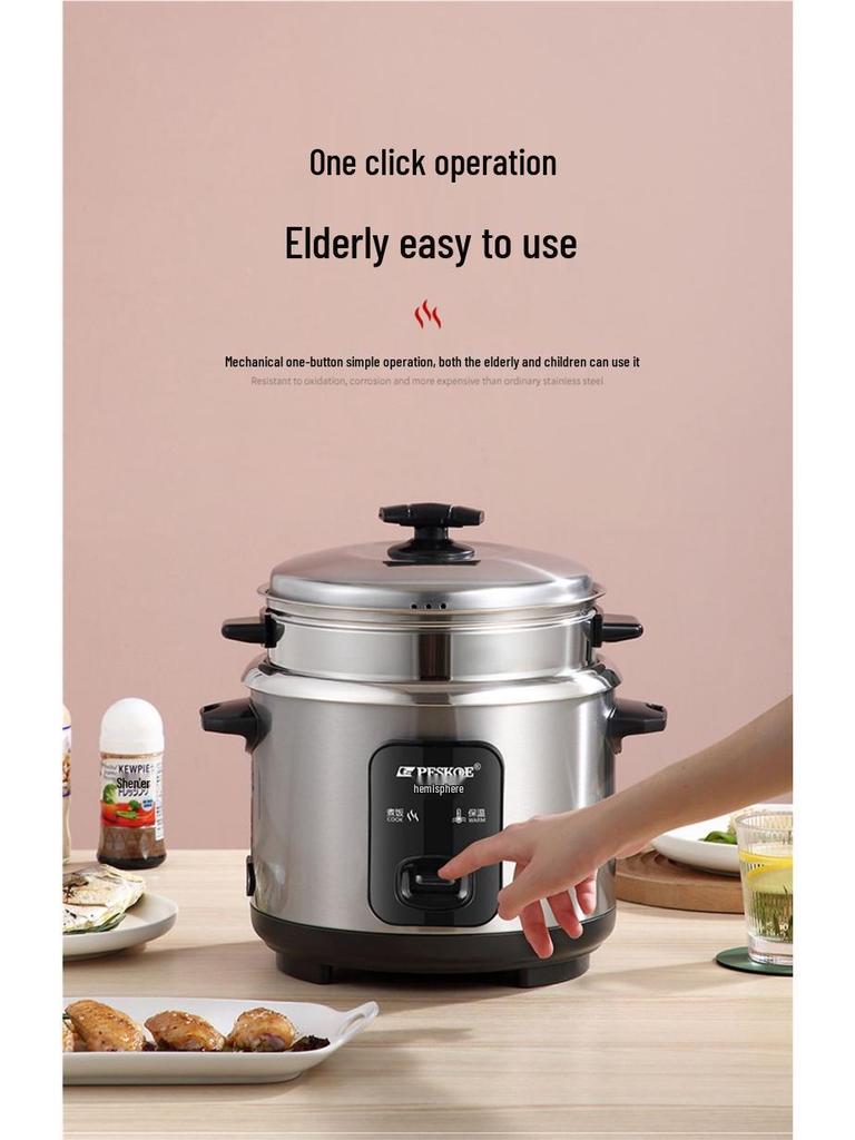 316 Stainless Steel Electric Rice Cooker, 5L Capacity, Ideal for 1-6 People - Cooks Porridge, Soup, and More