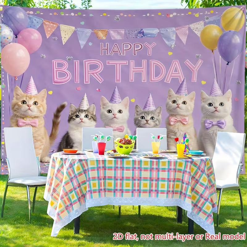 Telo Sfondo 2D Buon Compleanno Gattini, Sfondo Viola per Feste, Vlog e Live Stream