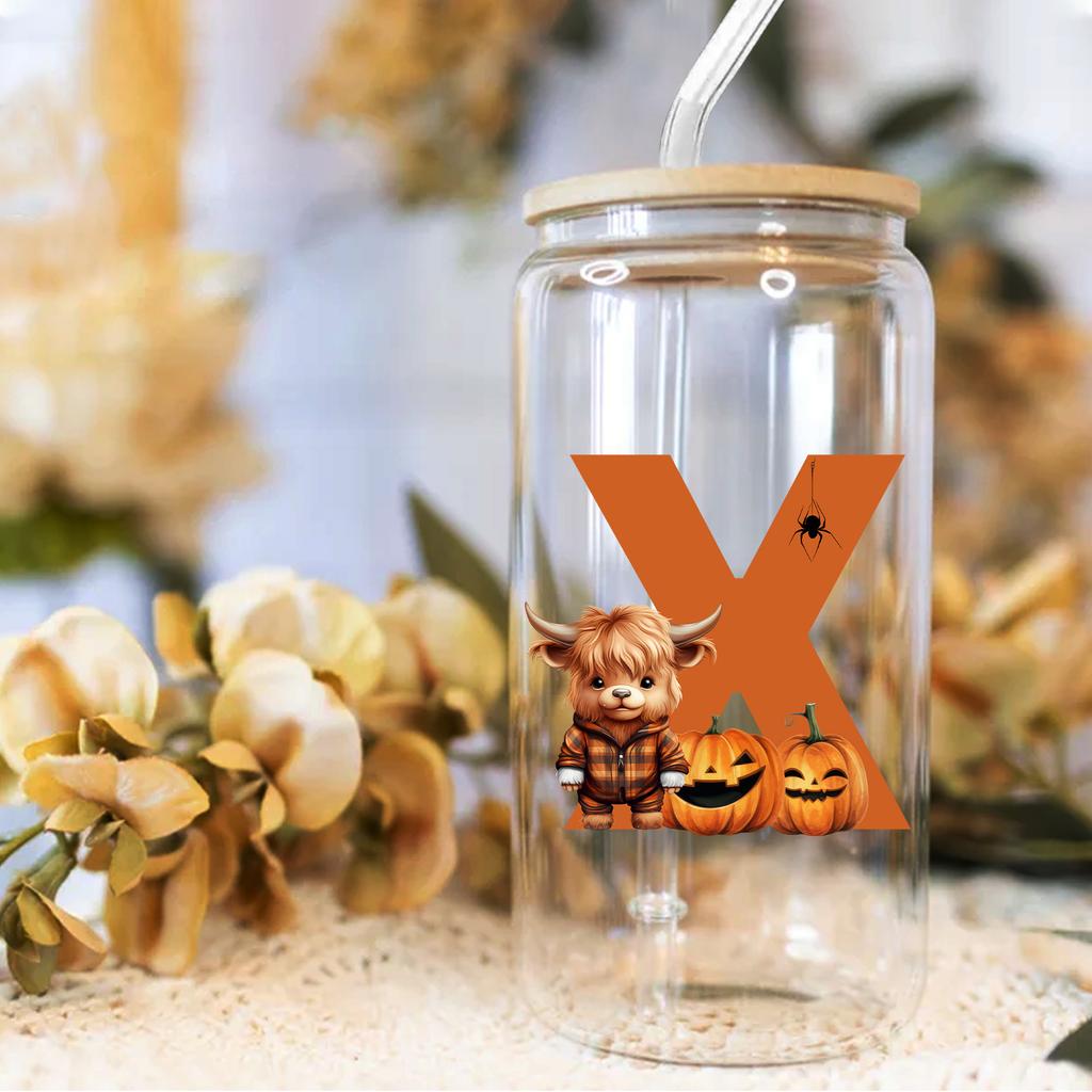 16oz 26 Buchstaben A-Z Libbey Trinkglas Kaffeetasse Mason Einmachglas mit Bambusdeckel & Strohhalm Sommer Getränkegeschirr Glasflasche Hochzeitsgeschenke