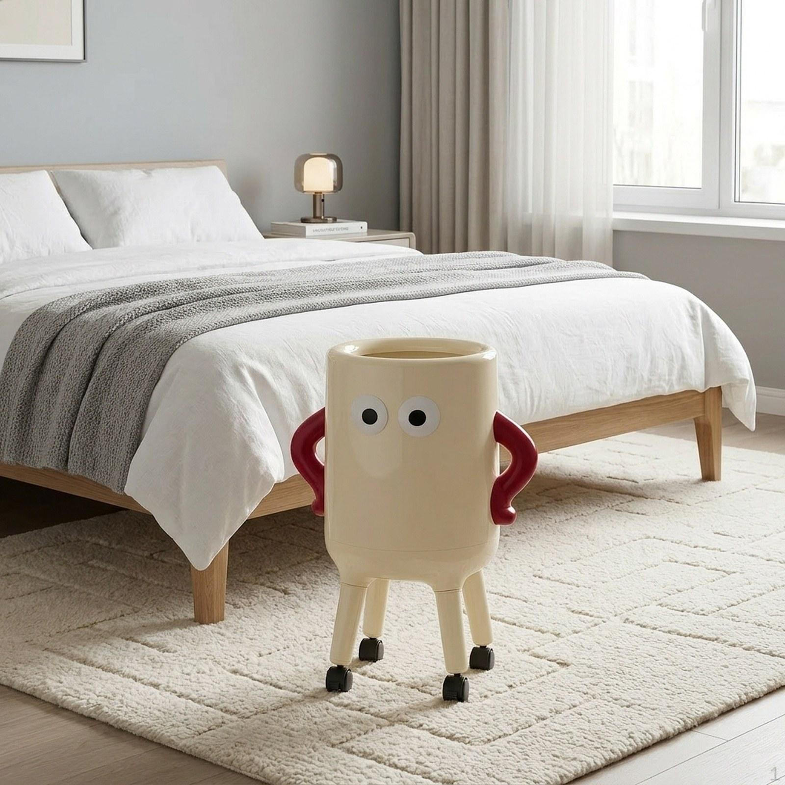 

Easy-to-move Kitchen Bin, Simple Design, Tall And on Wheels, Ideal for A Student Room Or Dormitory. Cream White