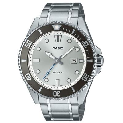 Orologio da uomo analogico standard in acciaio inossidabile con quadrante argentato al quarzo MDV-107D-7AV 200M