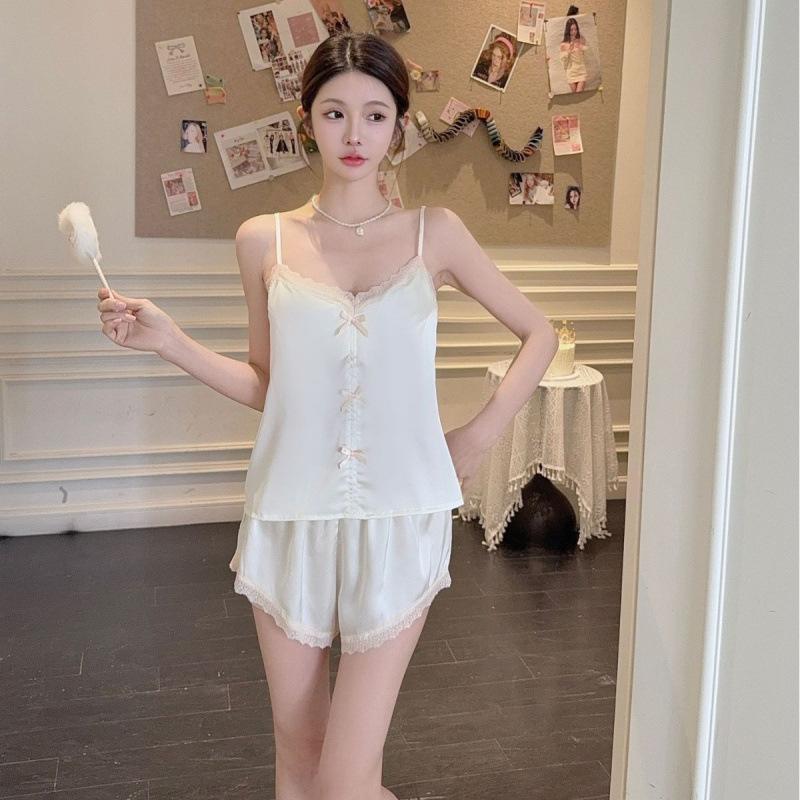 Summer new ice silk pajamas women's pure desire wind suspender shorts sexy sweet wind cute thin loungewear set