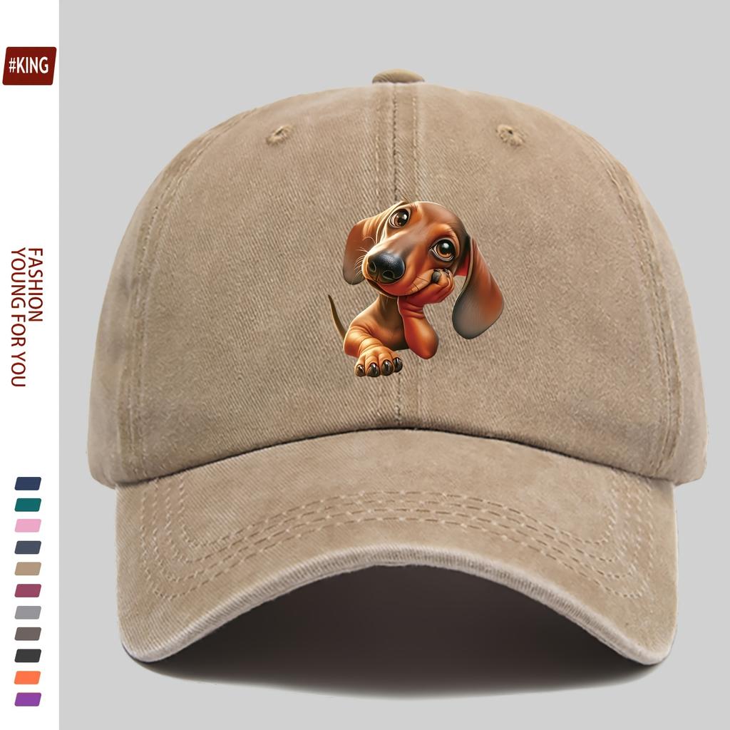 Cute Dachshund Puppy Print Baseball Cap Unisex Casual Cotton Adjustable Sun Hat for Outdoor Activities