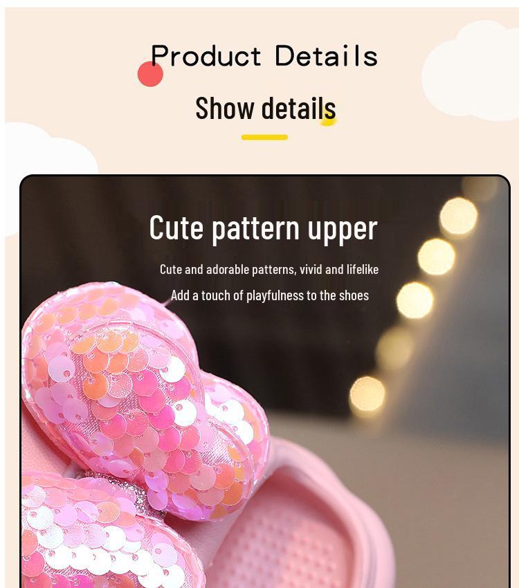 Girls' Soft Sole Non-Slip Bow Slippers for Outdoors - Princess Style