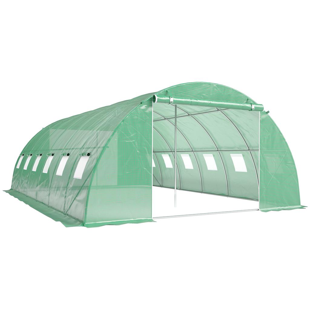 Garden Tunnel Greenhouse Vegetable Greenhouse Galvanized Steel diameter 25mm and Reinforced Structure 395x595x199cm Green