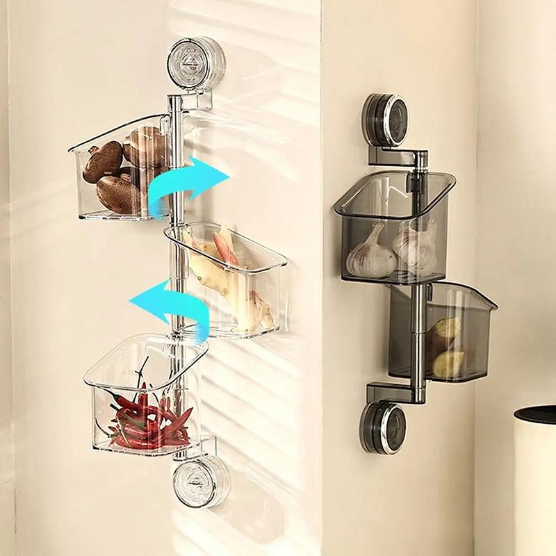 Suction Cup Rotating Organiser Kitchen Wall Mounted Onion Ginger Garlic Storage Box Bathroom No Punching Hanging Basket