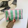 Striped Tassel Pendant Cosmetic Bag Waterproof Large Capacity PVC Toiletry Pouch for Weekend Getaway