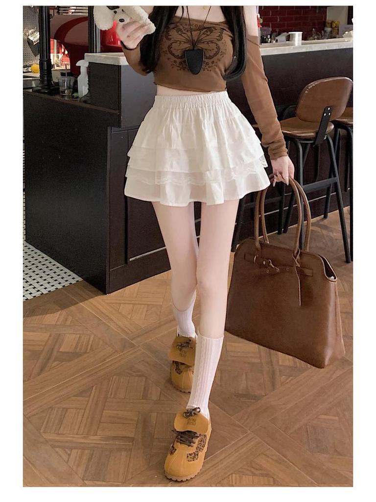 White Layered A-Line Ballet Skirt: Fluffy, Lace-Trimmed Cake Skirt for Women and Petite Girls - Ideal for Spring and Summer.