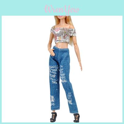 Trendy Handmade T-shirt Blouse And Jeans Clothes Outfits For 11 Inch Barbie Dolls