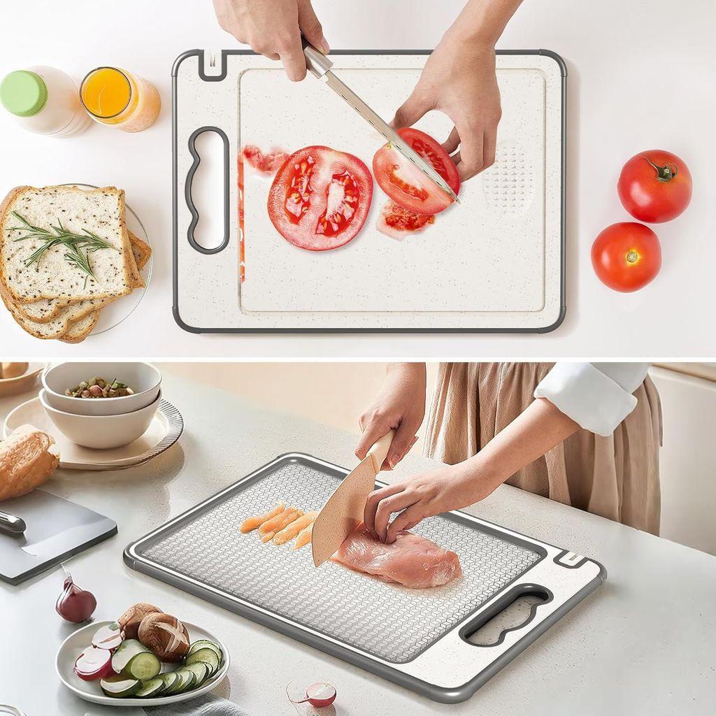 Double Sided Antibacterial 304 Stainless Steel Plastic Cutting Board Household Kitchen Food Grade PP Wheat Straw Chopping Board