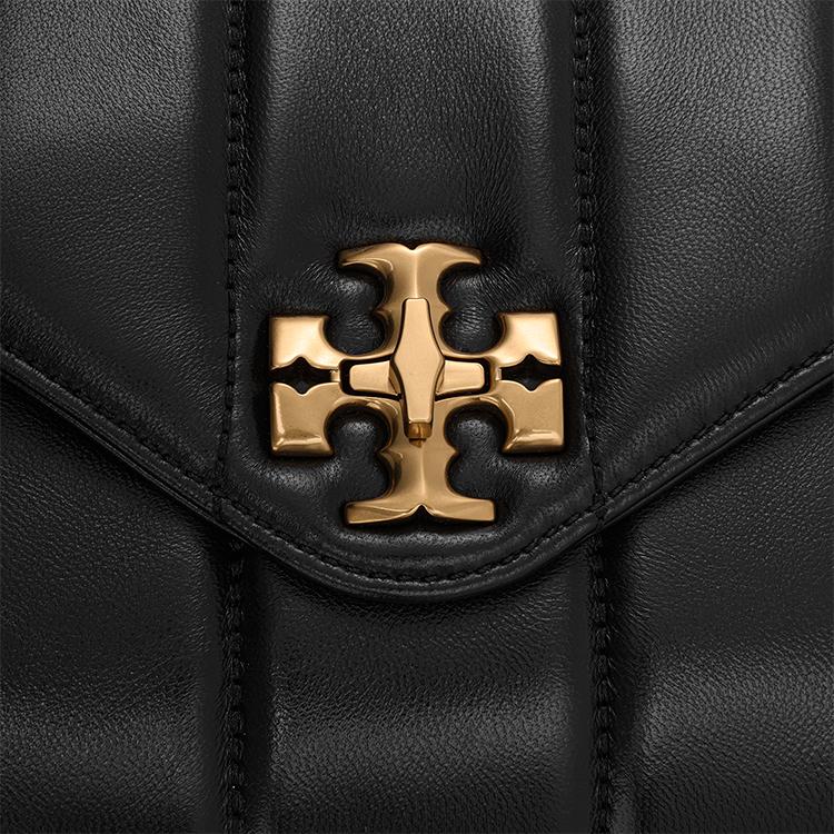 Tory Burch Kira Double T Logo Brass Hardware Chain Leather Shoulder Crossbody Handbag Small Women Handbags Black 83943-001