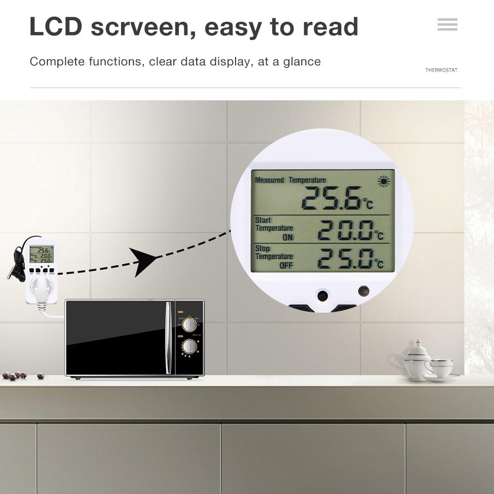 Digital  Smart Thermostat Socket Timer Switch Temperature Controller Heating Cooling with Temperature Sensor Probe -40℃~120℃