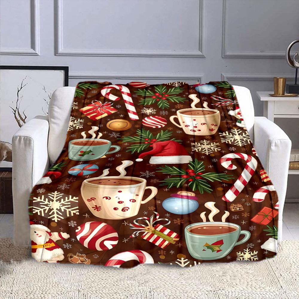Christmas Hot Cocoa and Holiday Icons Patterned flannel blanket perfect for the bedroom living room, sofa, or a little nap