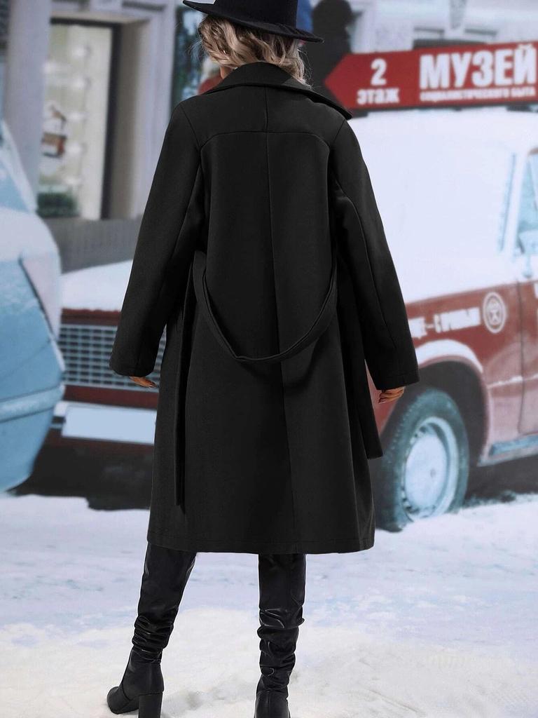 2024 Autumn/Winter Double-Breasted Woolen Tie-Belt Suit Collar Overcoat for Women