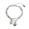 Heart Charm Bracelet Double-Layer Love Heart Alloy Bracelet Adjustable Bracelet with Heart Round Pendant Jewelry for Party Dating Anniversary Gift