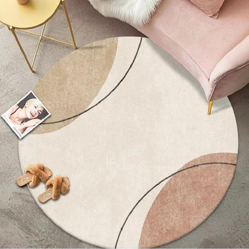 Okrągły dywanik z nowoczesnymi geometrycznymi wzorami, abstrakcyjnymi kształtami, minimalistyczny styl skandynawski, miękki, trwały, dekoracja podłogi do salonu