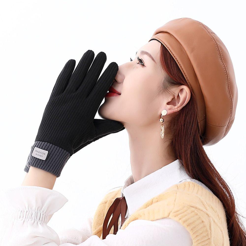 

Зимние теплые вязаные перчатки с закрытыми пальцами, утолщенные перчатки для верховой езды, термозащитные ветрозащитные перчатки для сенсорных экранов, устойчивые к холоду чёрный
