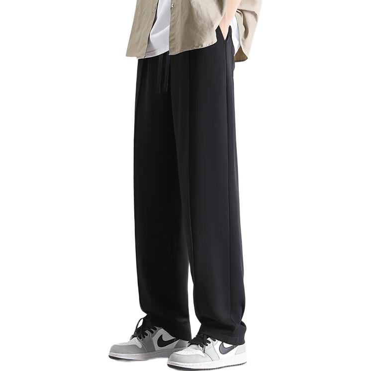 MMOPTOP Japanese-Style Draping Ice Silk Thin Casual Pants for Men, Spring And Summer Loose Straight-Leg Trousers, Black, Size L