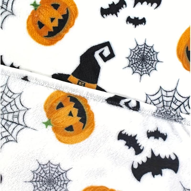 1pc Halloween Theme Flannel Blanket Spider Web Witch Hat Black Bat Pumpkin Print Soft Cozy Throw Blankets perfect Gifts