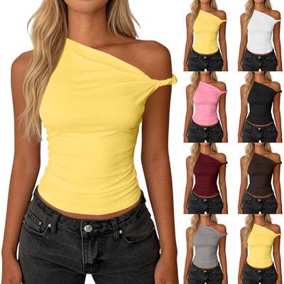 Womens Spring Tops One Shoulder Fitted Tee Summer Shirts for Women Slim Fit Womens Summer Tops Dressy Casual Tshirts Shirts for Women