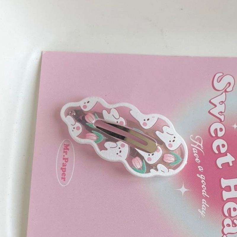 Tender Pink Tulip Rabbit Hair Clips: Cute, Girlish Cartoon Style for Students - Perfect for Bangs