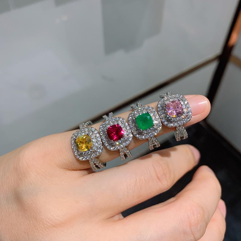 Jewelry Xiaoqing Simulation Color Treasure Emerald Red Treasure Yellow Diamond Pink Diamond Ring