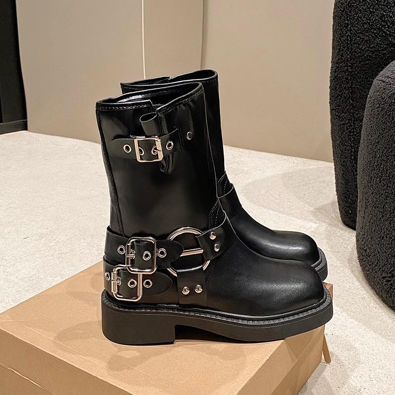 Martin boots women's summer thin 2025 new thin boots thick-soled versatile belt buckle retro British style short boots