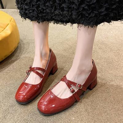 Fashion Women's Shoes 2024 Fashion Mary Janes Women's High Heels Dress Pumps Women Square Toe Buckle Strap Chunky Heels Shoes Women