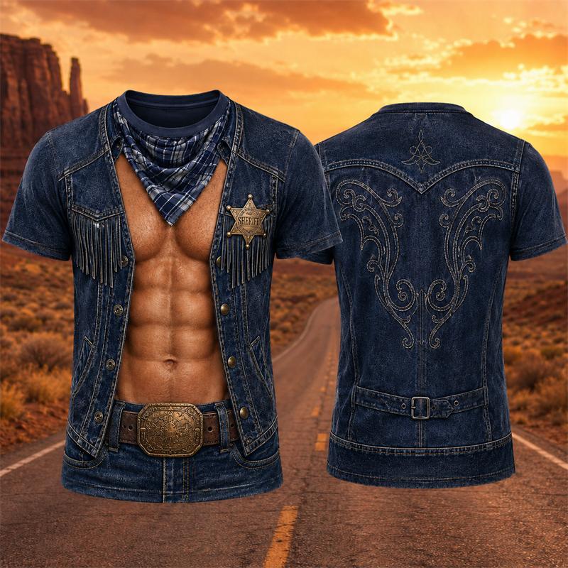 T-shirt d'été Rétro Motif Cowboy Faux Hommes Impression 3D Graphique Muscle Drôle Manches Courtes Cosplay Western Fête Décontracté Street Top