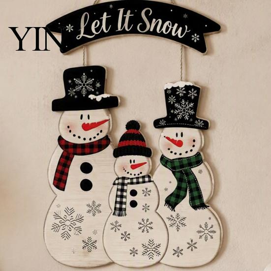 Vintage Style Seasonal Home Accents Christmas Wooden Hanging Sign, Rustic Holiday Wall Decor with Santa Claus Door Hanger Reindeer And Snowman