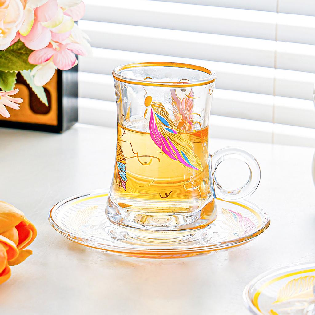 4Pcs European Style Gold Edged Mini Glass Coffee Cups Türkiye Featured Mug Afternoon Tea Cup Set Household Drinkware
