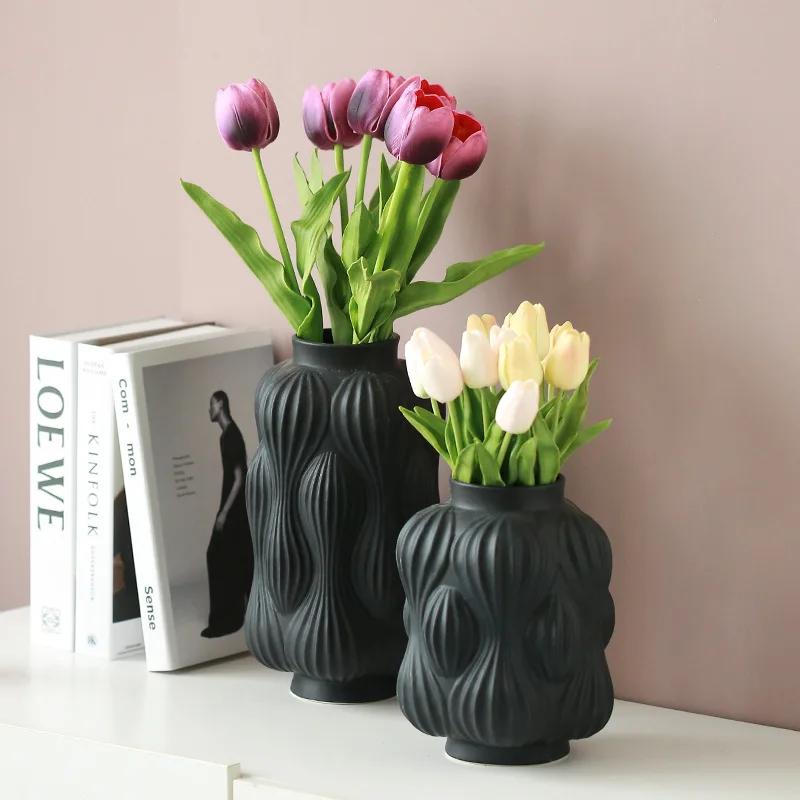 Nordic Creative Ceramic Vase Decoration Gold Embossed Texture Crafts Home Living Room Modern Flower Arrangement Accessories