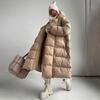 Winter Warmer Damen Oversize Langer Daunenmantel Maxijacke mit Abnehmbarer Kapuze Durchgehender Reißverschluss Gepolstert Langarm
