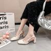 2026 Spring Chunky High Heels Women Jane Shoes Elegant Beige Square Toe Party Dress Sandals Female Pumps
