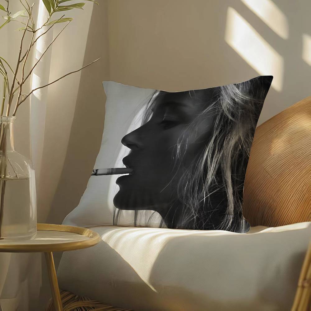Classic Fashion Art Kate Moss-M Pillow Case Silky Elegant Comfort Sofa Bed  Invisible Zipper Beach Pillowcase