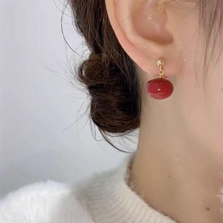 2024 Year of the Dragon Red Beaded Earrings for Women: Autumn/Winter Light Luxury Style
