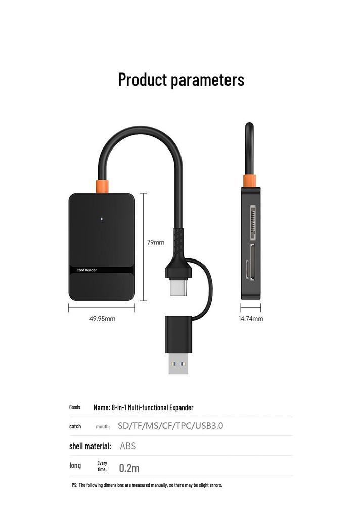 USB-C/USB 3.0 Multi-Card Reader Eight-in-One Hub for SD/TF/MS/CF Cards