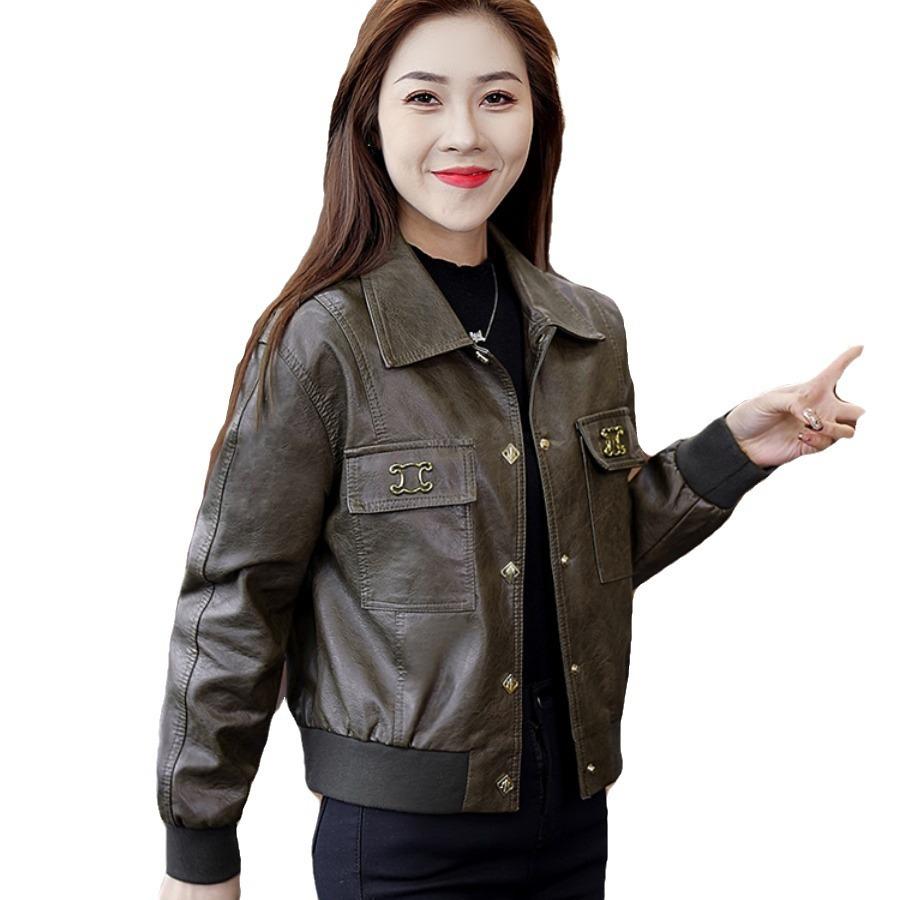 Kožená bunda pro ženy jarní a podzimní nový styl všestranný měkká sepraná kožená kožená bunda z tenké kůže pro ženy