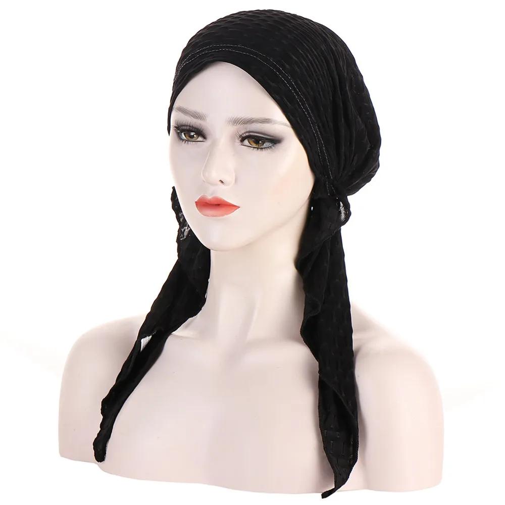 New Muslim Inner Hijab Turban Women Pre-Tied Cap Long Tail Headscarf Wrap Beanies Bonnet Head Scarf Stretch Headwear Ninja Hat