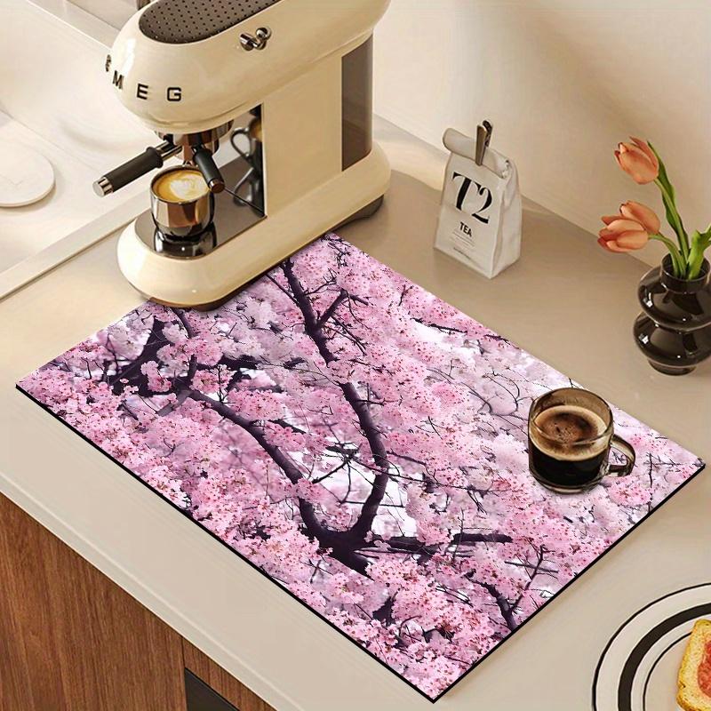 1Pcs Rubber Drying Mat With Flower  Pattern For Coffee Shop Restaurant Kitchen Carpet Tableware Durable Diatom Mud Table Mat Pet Mat Coffeeware