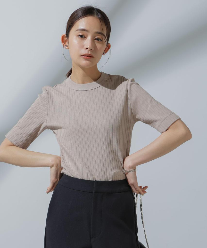 Nano Universe Sweat Crew Neck Ribbed Size Greige Anti-Soaked(R) Stain-Resistant T-Shirt, Small,