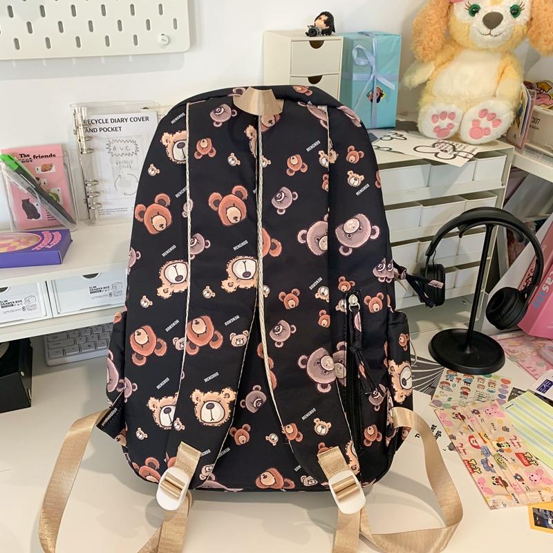 Bear Print Large Capacity Backpack Children Book Bag Cute Student Schoolbag