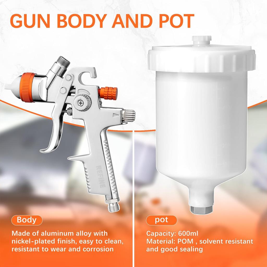 Auto Paint Spray Gun Kit with 1.4/1.7/2.0mm Nozzles, 600cc Cup, Air Regulator for Cars, Home & DIY Painting