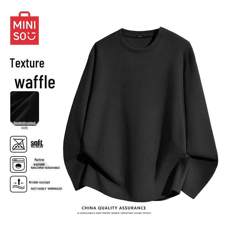 

MINISO Men s Heavyweight Waffle Knit Long Sleeve T-Shirt L